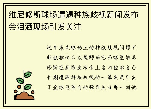 维尼修斯球场遭遇种族歧视新闻发布会泪洒现场引发关注